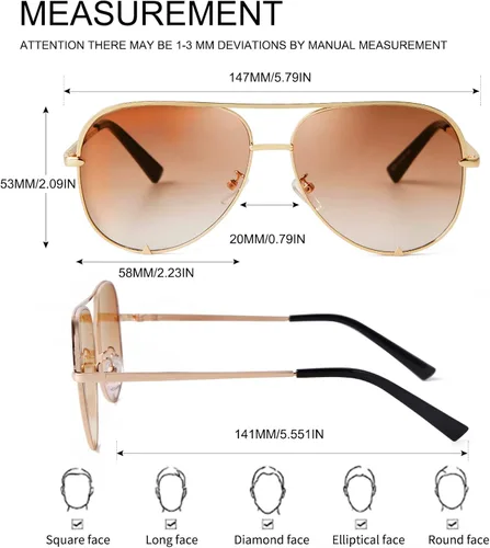 Vista 5 de ADE WU Gafas de sol estilo aviador retro de gran tamaño para mujer, clásicas, negras, doradas, de metal, vintage, grandes pilotos