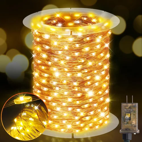 Vista 16 de KNONEW Guirnalda de luces de Navidad para exteriores de 100 pies, 300 luces LED para exteriores, impermeable, 8 modos, decoración para bodas Blanco