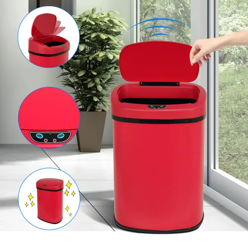 Vista 2 de Basurero de cocina de 13 galones de acero inoxidable cepillado, papelera automática, sin tacto, alta capacidad, 50 litros con tapa, para cocina