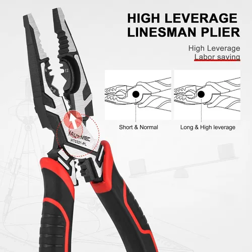 Vista 3 de HAUTMEC Herramienta pelacables Pro 8 "Multifuncional Combinación Linesman Alicates Cortador de Cable Pelacables Herramienta de prensado Terminal