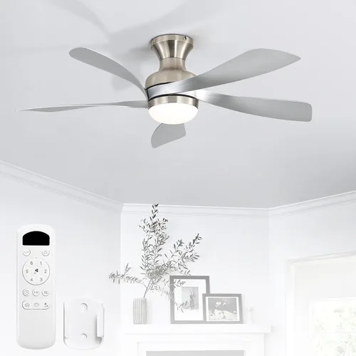 Vista 14 de Sofucor Ventilador de techo inteligente de perfil bajo de 52 pulgadas con luces y control remoto, ventilador de techo empotrado funciona con Blanco
