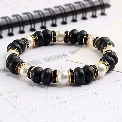 Vista 2 de Pulseras de mujer vintage de turquesa natural perlas de imitación con cuentas de diamantes de imitación dije de cuerda elástica pulseras de joyería