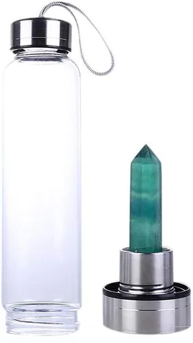 Vista 3 de SeaHome Botella de agua de cristal de cristal, botella de agua con centro de piedras preciosas, botella de elixir de cristal con punta de cristal
