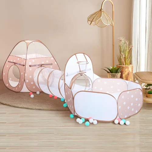 Vista 8 de PigPigPen Tienda de campaña 3 en 1 para niños con túnel de juego y pozo de bolas, juguetes para niños y niñas, juguetes de casa