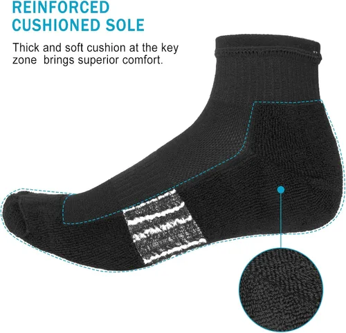 Vista 2 de WISVOOO Calcetines de tobillo para mujer, corte bajo, para correr, atléticos, acolchados, Negro