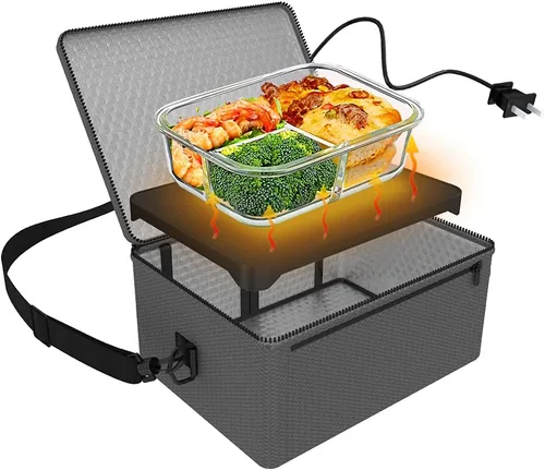 Vista 9 de Horno portátil, calentador de alimentos portátil de 12 V 24 V 110 V-240 V para automóvil, horno portátil personal, mini lonchera eléctrica