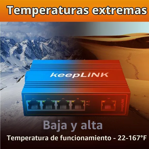 Vista 4 de Interruptor PoE industrial de 5 puertos no gestionado, interruptor de riel DIN Fast Ethernet de 125 W, IP40, rango de temperatura de funcionamiento