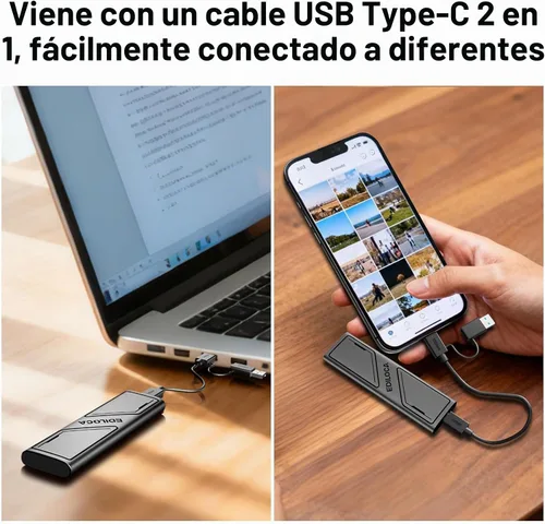 Vista 7 de Ediloca Disco duro externo EP1000 de 1 TB, SSD portátil, unidades de estado sólido externas de hasta 1000 MB/s de lectura, expansión