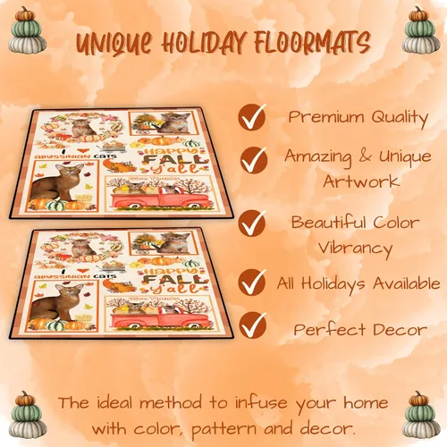 Vista 3 de Doggie of the Day Abyssinian Cats Floor Mat - Happy Fall Y'all Pumpkin - Best Dog Doormat - Protector Decor - Unique Portrait Art - Premium Quality
