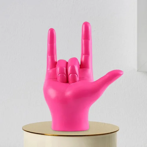 Vista 6 de MagiDeal Modern Love You - Estatua de gesto de dedo, escultura de mano de roca, manualidades coleccionables para centro de mesa, escritorio, Rosa