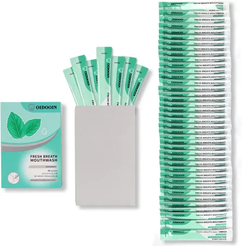 Vista 2 de Enjuague bucal individual tamaño viaje mini enjuague bucal para un aliento fresco, para después de las comidas, enjuague bucal de viaje portátil