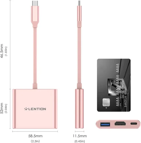 Vista 7 de LENTION Hub USB-C 3 en 1, adaptador HDMI 4K con USB 3.0 y carga PD de 100 W, compatible con MacBook/Surface/iPad Pro, oro rosa Ideal for Work &