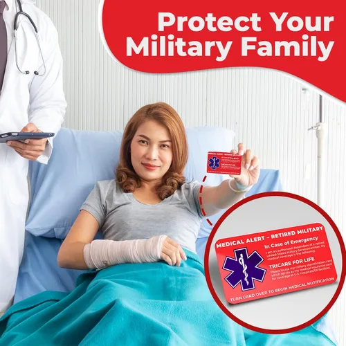 Vista 7 de Tarjeta de alerta médica militar retirada de Estados Unidos - Solo dependientes militares - Información de contacto médico de emergencia