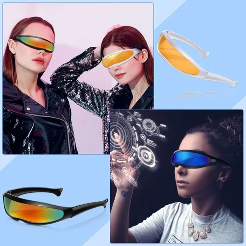 Vista 3 de Yunsailing 16 pares de lentes de sol futuristas estrechos de cíclope UV 400 gafas de sol robóticas frescas gafas futuristas con lente