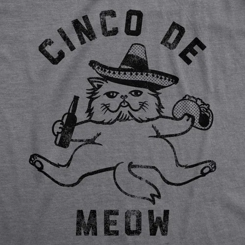 Vista 2 de Camiseta divertida de gato Cinco De Meow para hombre, Gris jaspeado oscuro