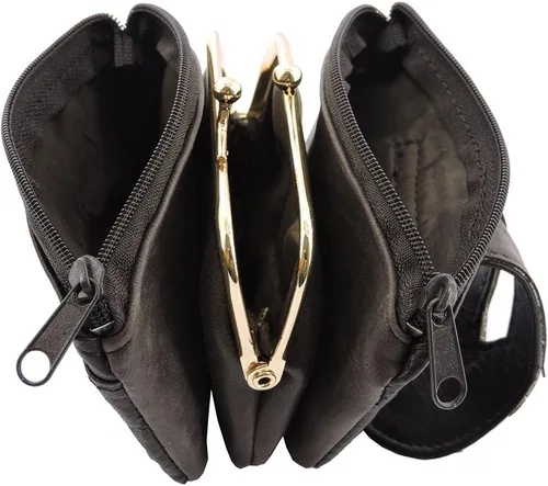 Vista 5 de SILVERFEVER Monedero de cuero con cierre Kisslock - Piel de cordero auténtica hecha a mano, Beige