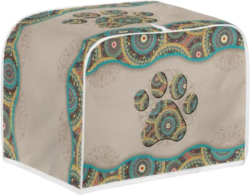 Vista 2 de Tostadora de 2 rebanadas con estampado de mandala bohemio, cubierta a prueba de polvo con protección de huellas dactilares Pata de mandala boho