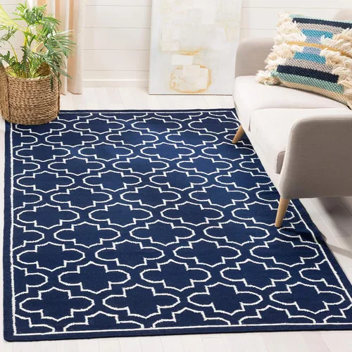 Vista 18 de SAFAVIEH Dhurries Collection DHU625A - Alfombra decorativa de lana de alta calidad hecha a mano de 2 pies 6 pulgadas x 4 pies, azul/marfil