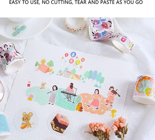 Vista 4 de Juego de cintas Washi, 8 rollos de cintas Washi de 1.378 in de ancho, cinta decorativa impresa para conciertos, múltiples formas irregulares