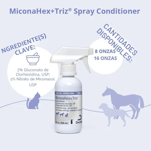 Vista 2 de MiconaHex+Triz Acondicionador en aerosol para perros, gatos y caballos, 8 onzas, transparente Antibiopelícula, hidratante; el embalaje puede variar