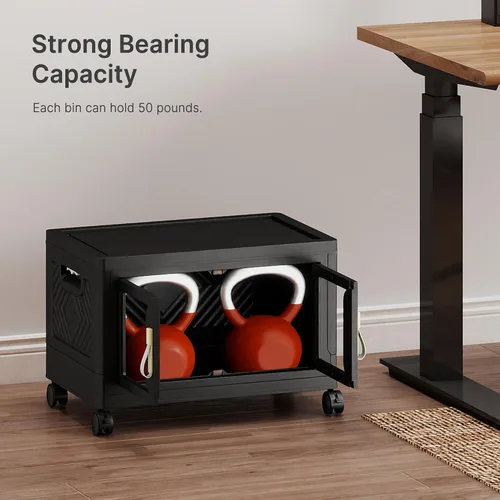 Vista 4 de Contenedor de almacenamiento apilable de 48 cuartos de galón con tapa, ruedas y puerta, organizador plegable de 12 galones para dormitorio, estudio
