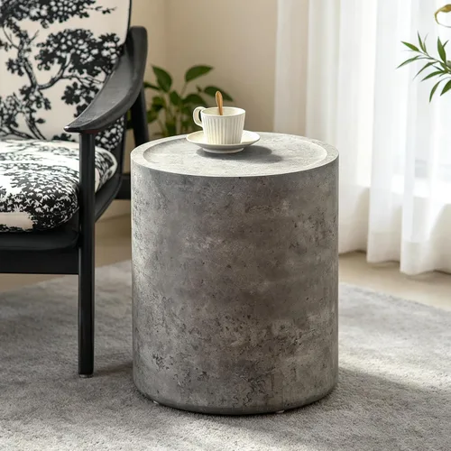Vista 5 de SSLine Juego de 2 mesas de café modernas de tambor gris piedra con mesa de centro redonda de 31.5 pulgadas y mesa auxiliar para sala de estar Gris