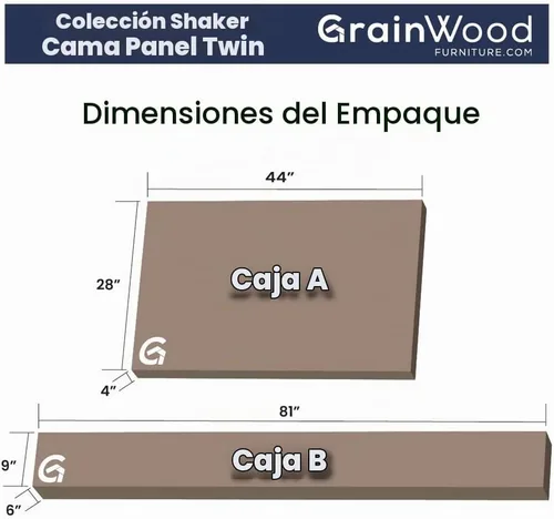 Vista 6 de Grain Wood Furniture - Cama plataforma de panel de madera maciza Shaker, tamaño individual, cereza