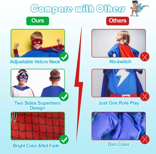 Vista 5 de CANSHOW Capas de superhéroe para niños, disfraces de disfraces, máscara de fieltro con pulsera, Halloween y cosplay