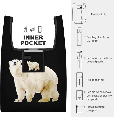 Vista 4 de Bolsa de compras reutilizable de oso polar, bolsa plegable de gran capacidad para hombres y mujeres