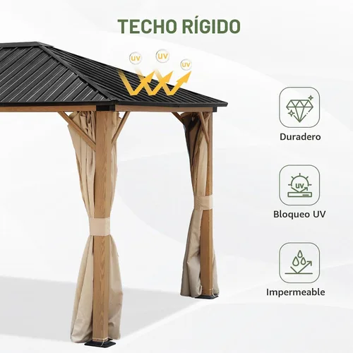 Vista 6 de Aoodor - Gazebo de techo rígido para exteriores de 10 x 12 pies