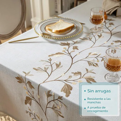 Vista 3 de Oubonun Mantel cuadrado de lino de algodón, resistente a las arrugas y al agua, lavable a máquina con borlas para cocina y comedor, 55 x 55