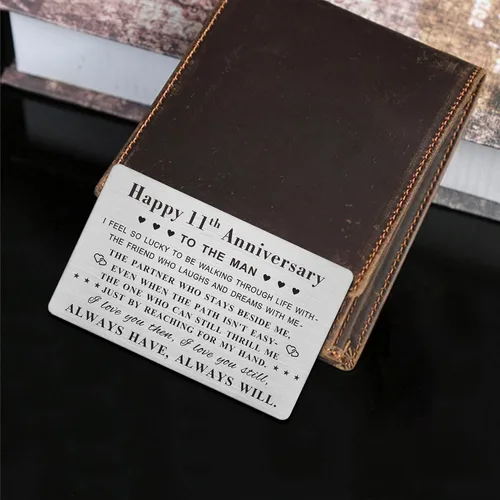Vista 5 de Emideary Feliz 11 aniversario para marido y hombre, tarjeta de cartera de aniversario de boda de 11 años para él