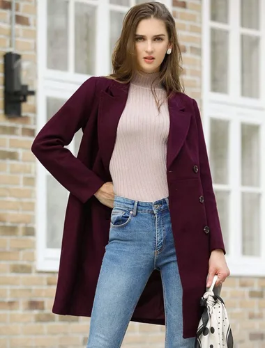 Vista 2 de Allegra K Abrigo largo de invierno con solapa con muescas para mujer