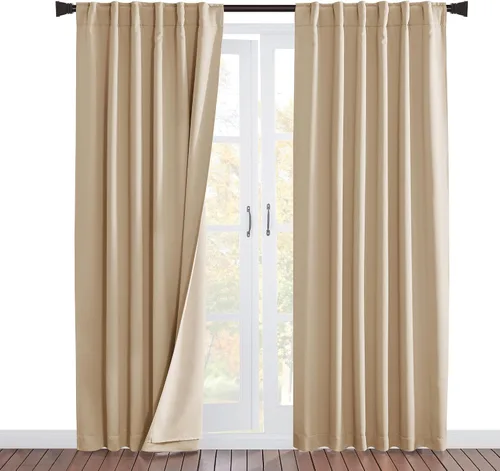 Vista 26 de NICETOWN - Cortinas divisoras con barrera de sonido 100% opacas de 84 pulgadas, cortinas con bloqueo de ruido, calor y frío con forro de tela