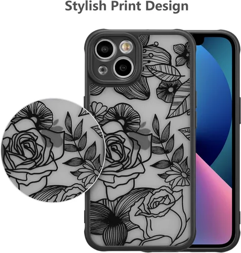Vista 4 de XIZYO Funda para iPhone 14 Plus, diseño de rosa floral para mujeres y niñas, patrón estético, delgado, de poliuretano termoplástico, a prueba