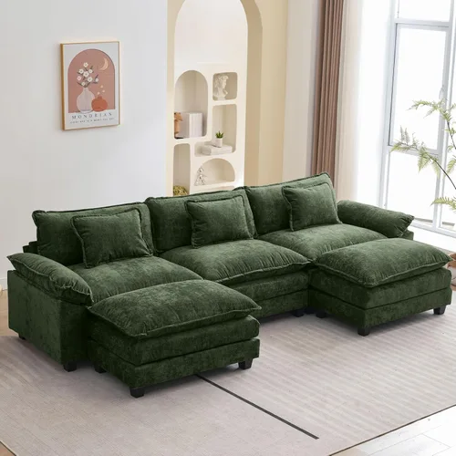 Vista 77 de Oprisen Sofá Seccional Modular, Cómodo Cloud Couch Sofá Seccional, Sofá Cama de Chenilla con Asiento Profundo con Almohadas Decorativas para Sala