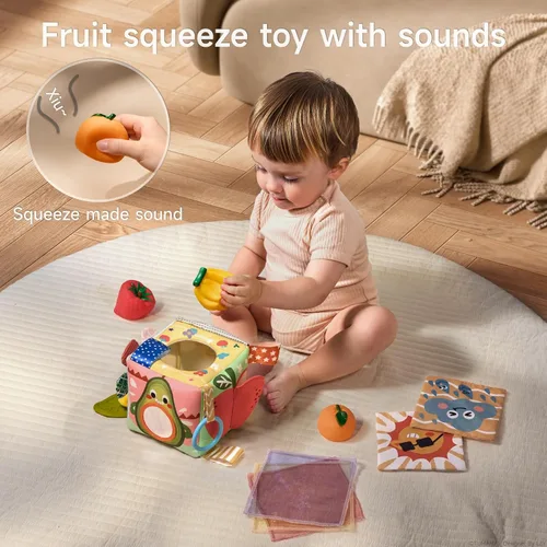 Vista 6 de TUMAMA - Caja de pañuelos para bebé, juguetes Montessori para bebés de 6 a 12 meses, juguetes sensoriales suaves y arrugados para bebés de 0 a 12