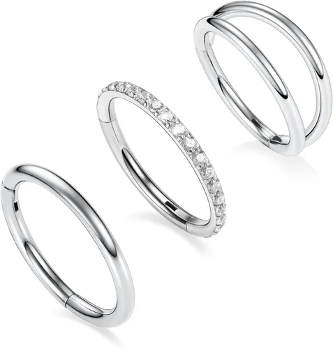 Vista 8 de GAGABODY 2 piercings para la nariz, calibre 20G, 18G, 16G, 14G, 12G, 10G, 8G, acero quirúrgico, tabique, cartílago, hélice, trago, concha, daith