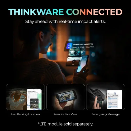 Vista 5 de Thinkware 4K Cámara de tablero dual U3000 PRO, frontal y trasera con Sony STARVIS 2, estacionamiento por radar, visión nocturna súper 4.0, Wi‑Fi