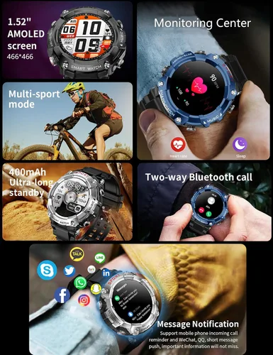Vista 4 de Reloj inteligente con auriculares, pantalla HD de 1.52 pulgadas, relojes inteligentes 2 en 1 para hombres y mujeres, reloj de seguimiento