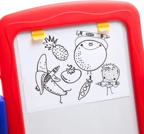 Vista 4 de Crayola Qwikflip Caballete para niños de 2 lados – Pizarra magnética giratoria de 360° y pizarra para tiza – Estación de arte 4 en 1 con rollo