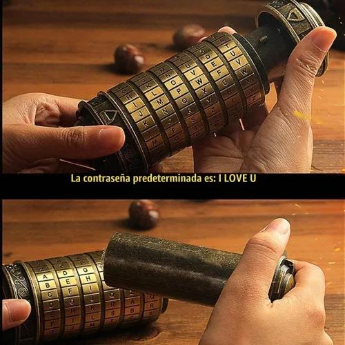Vista 3 de Regalo único de San Valentín Criptex Código Da Vinci Mini Cryptex Cajas de rompecabezas con cerradura y compartimentos ocultos de metal pesado