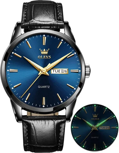 Vista 8 de OLEVS Relojes para hombres de cuero marrón caja dorada analógico cuarzo moda negocios vestido reloj día fecha luminoso impermeable casual masculino
