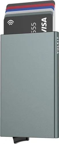 Vista 44 de VULKIT Cartera desplegable, soporte minimalista para tarjetas de crédito, bloqueo RFID, funda de metal delgada para hombres