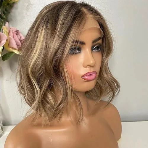 Vista 8 de Pelucas de cabello humano con reflejos #1B/27, mezcla de rubios, color natural, con abuelitos, invisible HD, 13x4, encaje frontal, pelucas