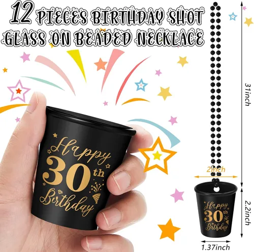 Vista 2 de Sureio Collar de vasos de chupito de 12 piezas para cumpleaños, vaso de chupito de plástico con cuentas para fiesta de cumpleaños, suministros