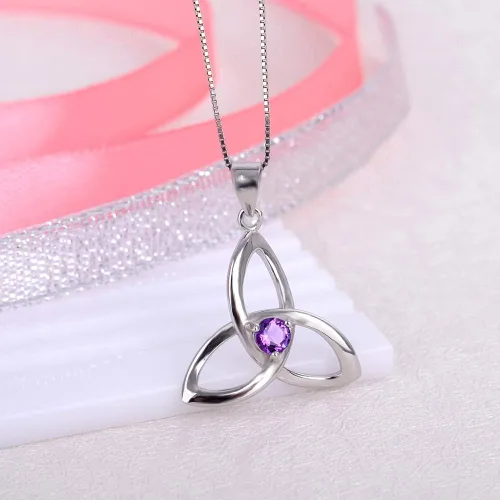 Vista 4 de JIANGXIN Irish Celtic Triquetra Knot Birthstone 925 Sterling Silver Pendant Necklace for Women Rhodium Plated Healthcare Fine Jewelry