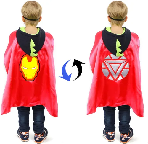 Vista 5 de EARLOW Superhero Capes and Masks Double Side Capes Superhero Dress up Costumes Halloween Kids Best Gifts