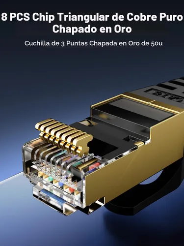 Vista 4 de Cable Ethernet Cat 8 de 1 pie plano, cable de Internet trenzado de alta velocidad de 40 Gbps 2000 MHz con RJ45 chapado en oro SSTP, cable LAN