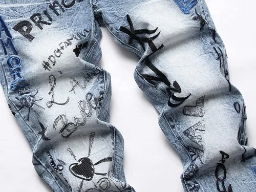 Vista 5 de Vaqueros de lujo con letra del rey príncipe bordados Straigt Slim Fit